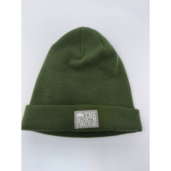 The North Face TNF Hat Cap Beanie Toque Outdoors Knit Winter Mens Green Gray OS - Picture 1 of 5